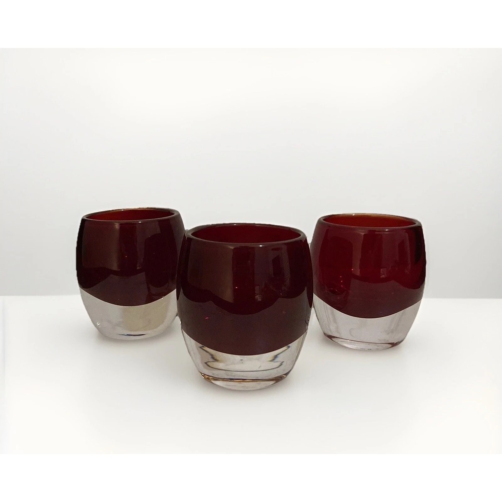 Crate & Barrel Lot of 3 Ruby Red Glass Votive Candle Holders Holiday Christmas
